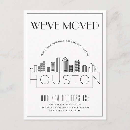 ヒューストン スカイライン モダン デコ 引っ越しのお知らせ 案内ポストカード (正面)