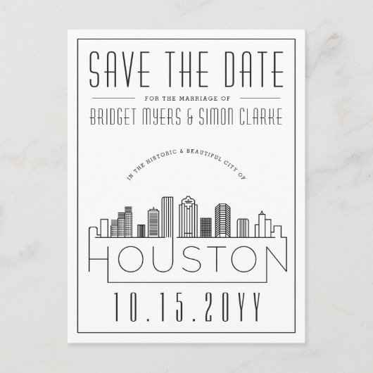 ヒューストン |スタイル設定されたスカイライン日付を保存 ポストカード (正面)