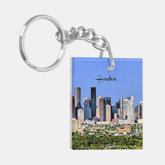ヒューストン、テキサス州の風光明媚な街並み写真 キーホルダー (正面左)