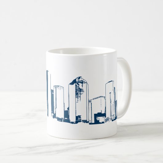 ヒューストン，テキサス州スカイライン，海軍 – Line Art コーヒーマグカップ (正面右)