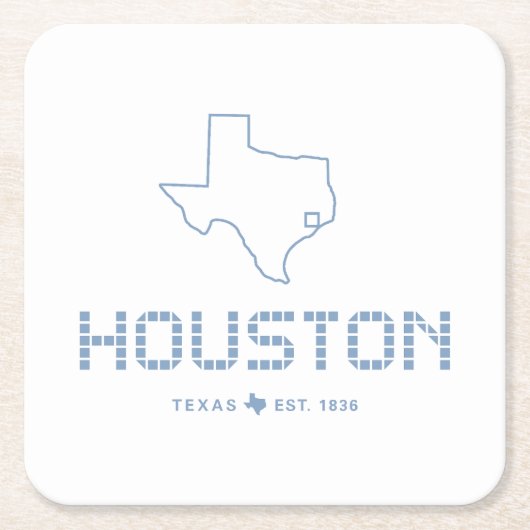 ヒューストン&テキサス州タイル、ブルータイル、ヒューストンテキサス州 スクエアペーパーコースター (正面)