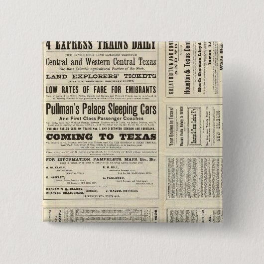 ヒューストン·テキサス州中央線テキサス州 缶バッジ (正面)