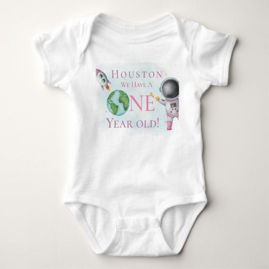 ヒューストン！1歳の女の子が誕生！ ベビーボディスーツ (正面)