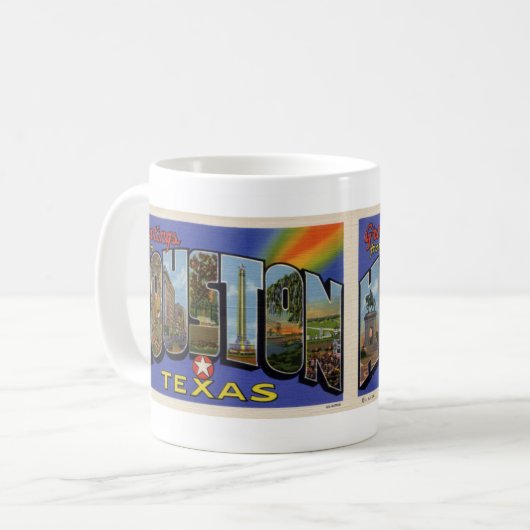 ヒューストンTXヴィンテージの郵便はがきのマグからの挨拶 コーヒーマグカップ (正面左)
