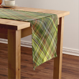 ヒュース自然ラストとオリーブプレイド ショートテーブルランナー