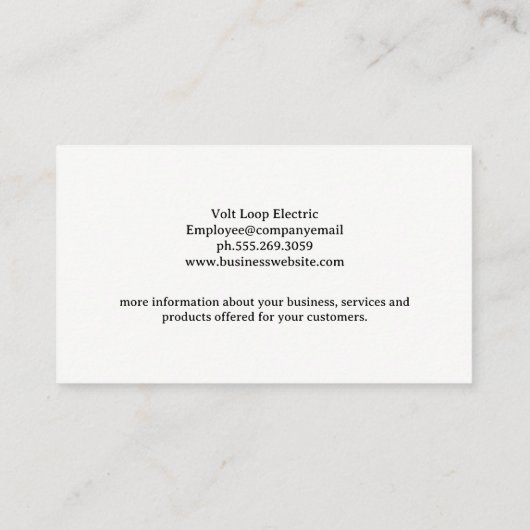 ヒューズボックスでワイヤを操作する電気技師 名刺 (裏面)