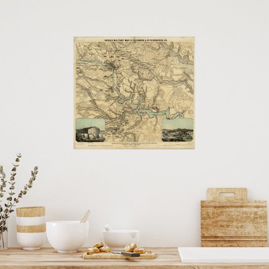 ヒューズ軍隊リッチモンドとピーターズバーグの地図 ポスター (キッチン)