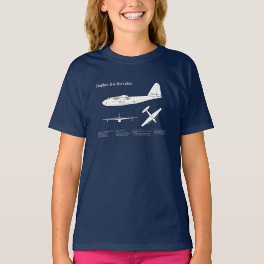 ヒューズ H-4 ハーキュリーズ スプルース グース - 飛行機の設計図 Tシャツ (正面)