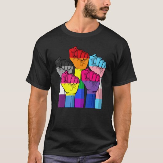 ヒューマンパワーフィストLgbtプライドゲイレズビアントランスジェンデ Tシャツ (正面)
