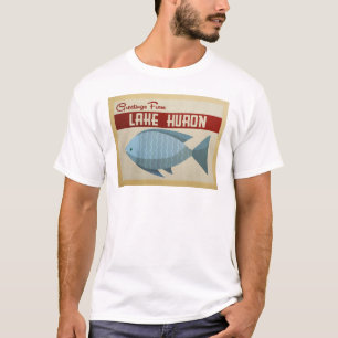 ヒューロン湖の青い魚のヴィンテージ旅行 Tシャツ