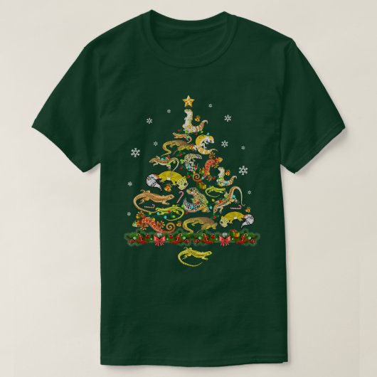 ヒョウおもしろいゲッコクリスマスツリーオーナメントデコール Tシャツ (デザイン正面)