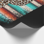 ヒョウおもしろいサボサボサボサボサボサボスプリントターコイズ ラッピングペーパー (角)