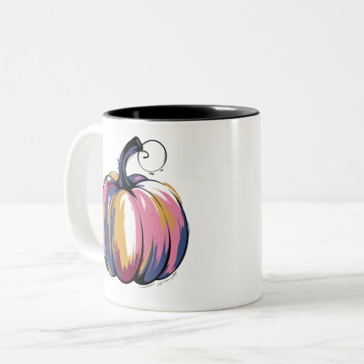 ヒョウおもしろいパンプキンハロウィーン秋 ツートーンマグカップ (正面左)