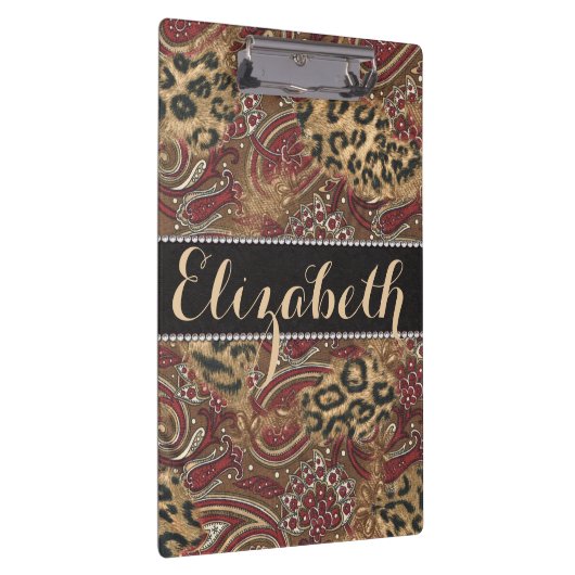 ヒョウおよび個人化なるべきペイズリーパターンプリント クリップボード (右)