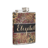 ヒョウおよび個人化なるべきペイズリーパターンプリント フラスク (右)