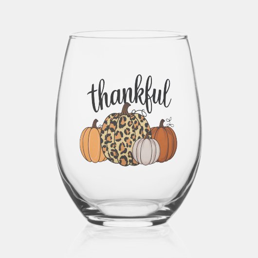 ヒョウかぼちゃシーズンサンクスギビングハロウィーン秋 ステムなしワイングラス (正面)