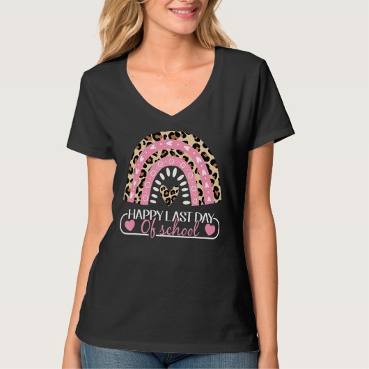 ヒョウかわいい虹の幸せ最後の日の小学生 Tシャツ (正面)