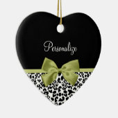 ヒョウかわいらしプリント春グリーンボウ名 セラミックオーナメント (右)