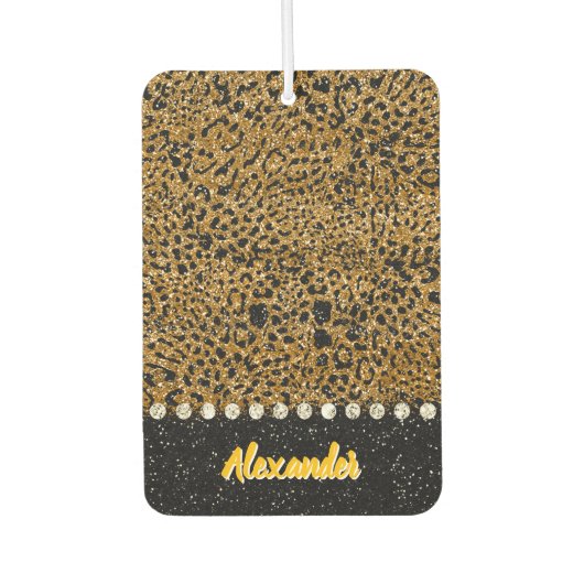 ヒョウきらめく柄の織物 カーエアーフレッシュナー (正面)