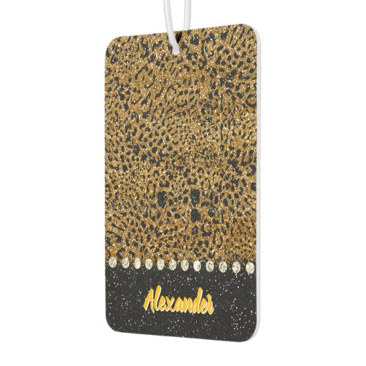 ヒョウきらめく柄の織物 カーエアーフレッシュナー (左)