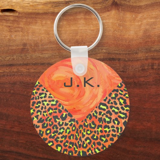 ヒョウとオレンジとイエローモノグラム キーホルダー (正面)