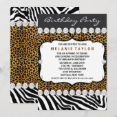 ヒョウとシマウマの誕生日パーティー 招待状 (正面/裏面)