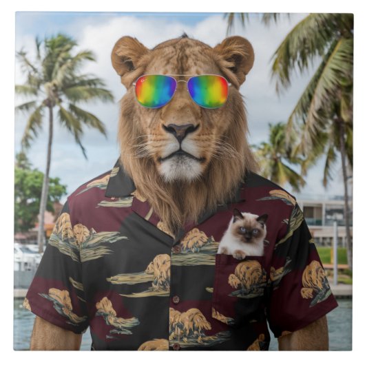 ヒョウとシャム猫の装飾瓦 タイル (正面)