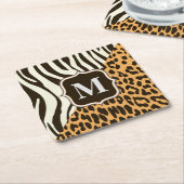 ヒョウとゼブラ スクエアペーパーコースター (アングル)