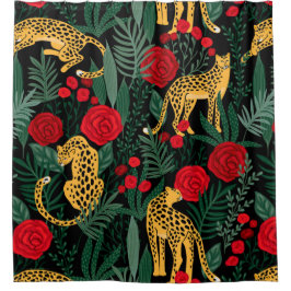 ヒョウとバラ シャワーカーテン