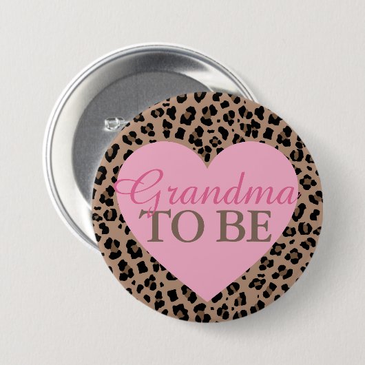 ヒョウとピンクのおばあちゃん赤ちゃんシャワー 缶バッジ (正面&裏面)