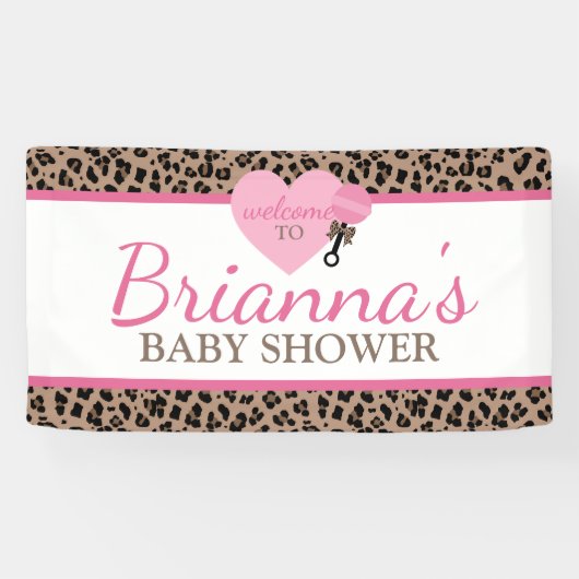 ヒョウとピンクの赤ちゃんシャワーへようこそ 横断幕 (横)