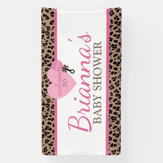 ヒョウとピンクの赤ちゃんシャワーへようこそ 横断幕 (縦)