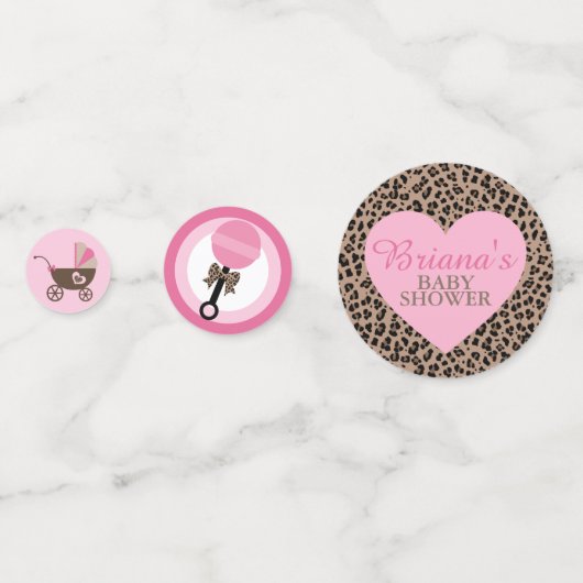 ヒョウとピンクの赤ちゃんシャワーテーブル コンフェッティ (正面)