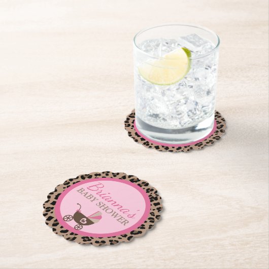 ヒョウとピンクの赤ちゃんシャワー ペーパーコースター (インサイチュ)