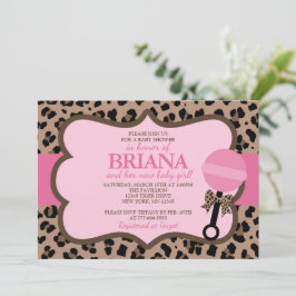 ヒョウとピンクの赤ちゃんシャワー 招待状
