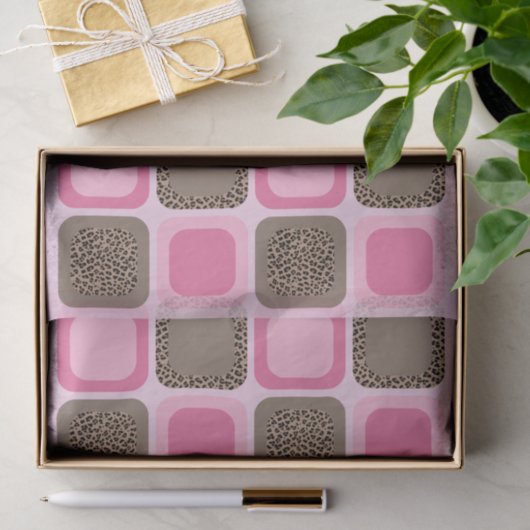 ヒョウとピンクパターン（の模様が）ある 薄葉紙 (ギフト)