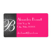 ヒョウとホットピンクモノグラム住所 シール (正面)