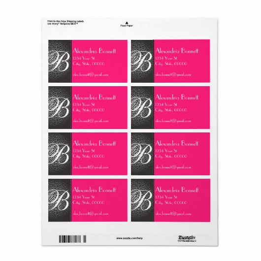 ヒョウとホットピンクモノグラム住所 シール (フルシート)