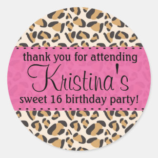 ヒョウとホットピンク ラウンドシール