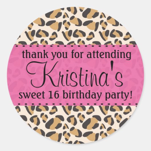 ヒョウとホットピンク ラウンドシール (正面)