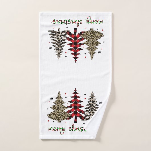 ヒョウと格子模様のメリークリスマス バスタオルセット (ハンドタオル)