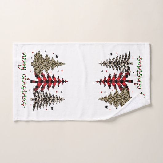 ヒョウと格子模様のメリークリスマス バスタオルセット (ハンドタオル)