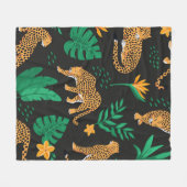 ヒョウと熱帯のヴィンテージのパタ葉ーン フリースブランケット (正面(横))