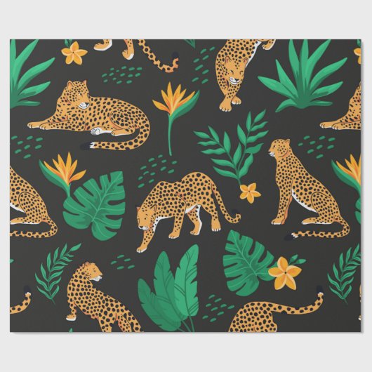ヒョウと熱帯のヴィンテージのパタ葉ーン ラッピングペーパー (フラット)