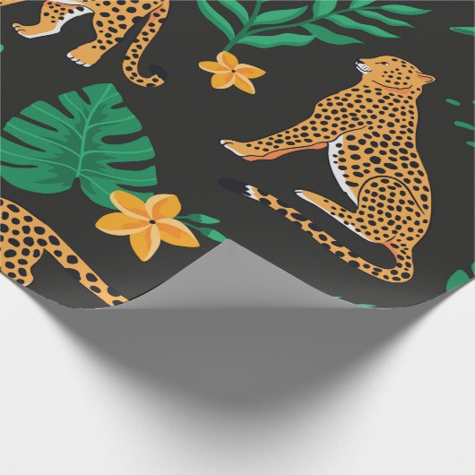 ヒョウと熱帯のヴィンテージのパタ葉ーン ラッピングペーパー (角)