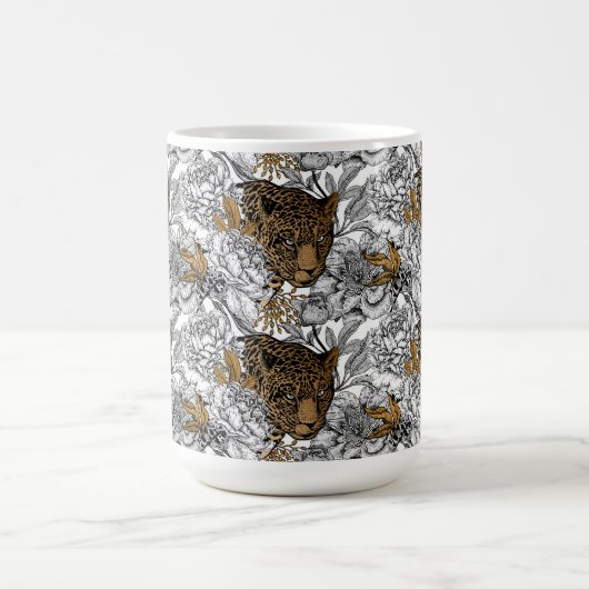 ヒョウと牡丹のパターン コーヒーマグカップ (中央)