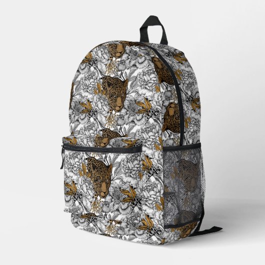 ヒョウと牡丹のパターン プリントバックパック (裏面右端)