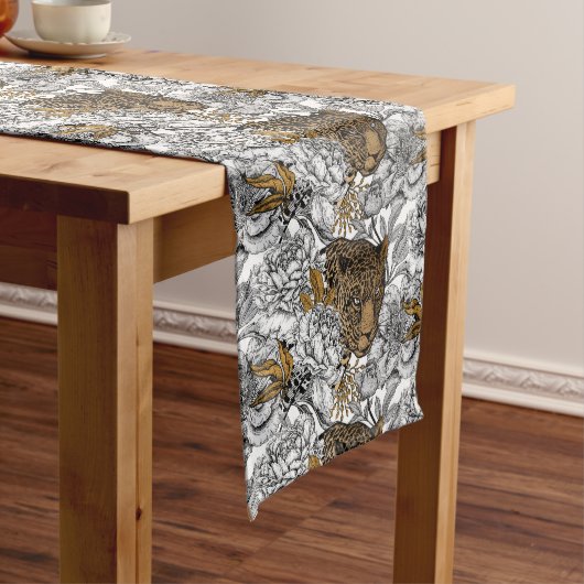 ヒョウと牡丹のパターン ミディアムテーブルランナー (インサイチュ)