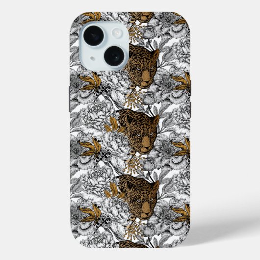 ヒョウと牡丹のパターン Case-Mate iPhoneケース (裏面)