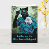 ヒョウと白ペルシャ カード (黄色い花)